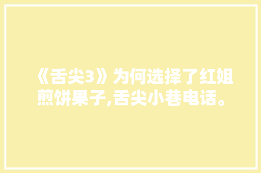 《舌尖3》为何选择了红姐煎饼果子,舌尖小巷电话。