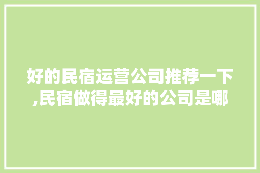 好的民宿运营公司推荐一下,民宿做得最好的公司是哪家。 身体保健