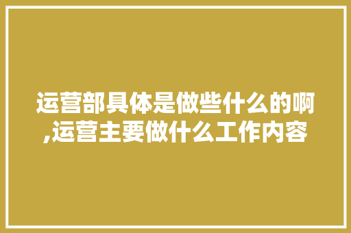 运营部具体是做些什么的啊,运营主要做什么工作内容。