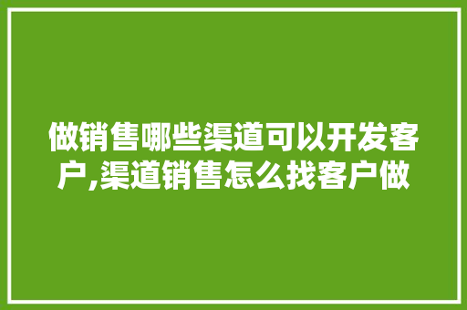 做销售哪些渠道可以开发客户,渠道销售怎么找客户做销售是不是只要肯吃苦就能高薪了。