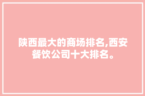 陕西最大的商场排名,西安餐饮公司十大排名。