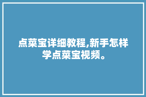 点菜宝详细教程,新手怎样学点菜宝视频。
