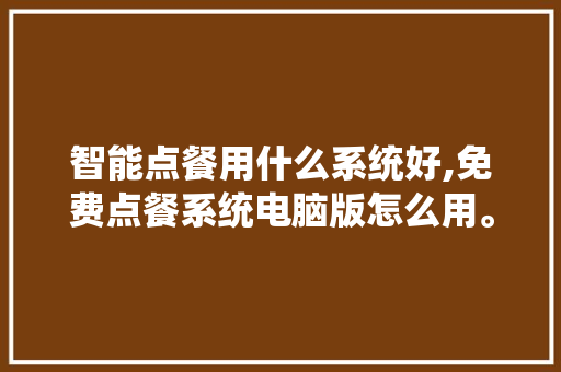 智能点餐用什么系统好,免费点餐系统电脑版怎么用。