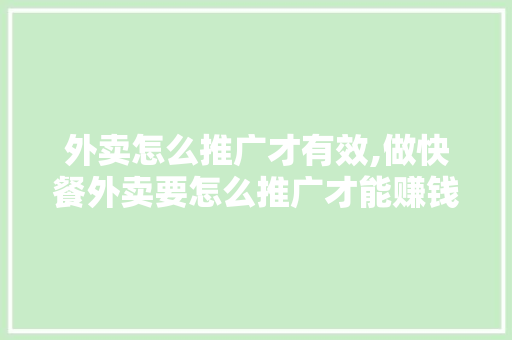 外卖怎么推广才有效,做快餐外卖要怎么推广才能赚钱。