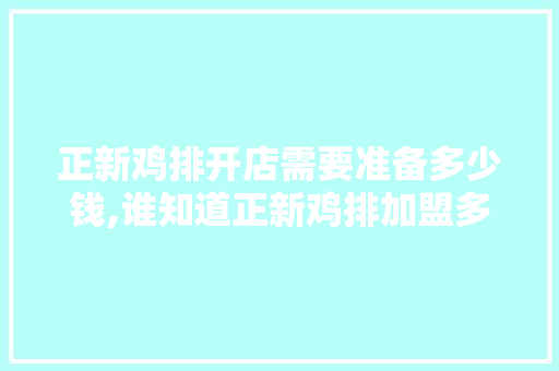正新鸡排开店需要准备多少钱,谁知道正新鸡排加盟多少钱。