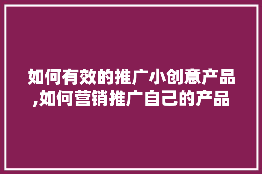 如何有效的推广小创意产品,如何营销推广自己的产品举例说明。
