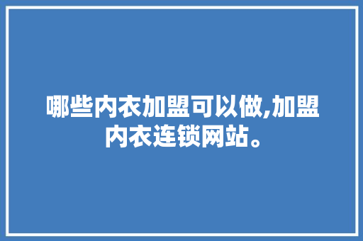 哪些内衣加盟可以做,加盟内衣连锁网站。